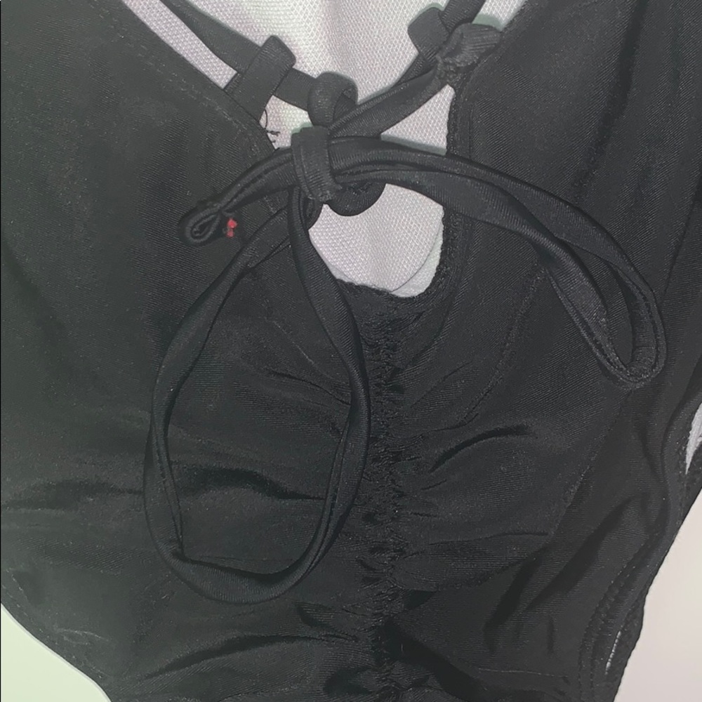 Black one piece bathing suit ruched bottom - Picture 3 of 3